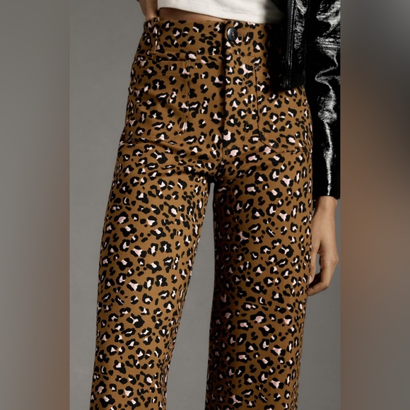 🍂Anthropologie The Colette Cropped Wide-Leg Ponte Pants by Maeve | Leopard - Picture 3 of 5